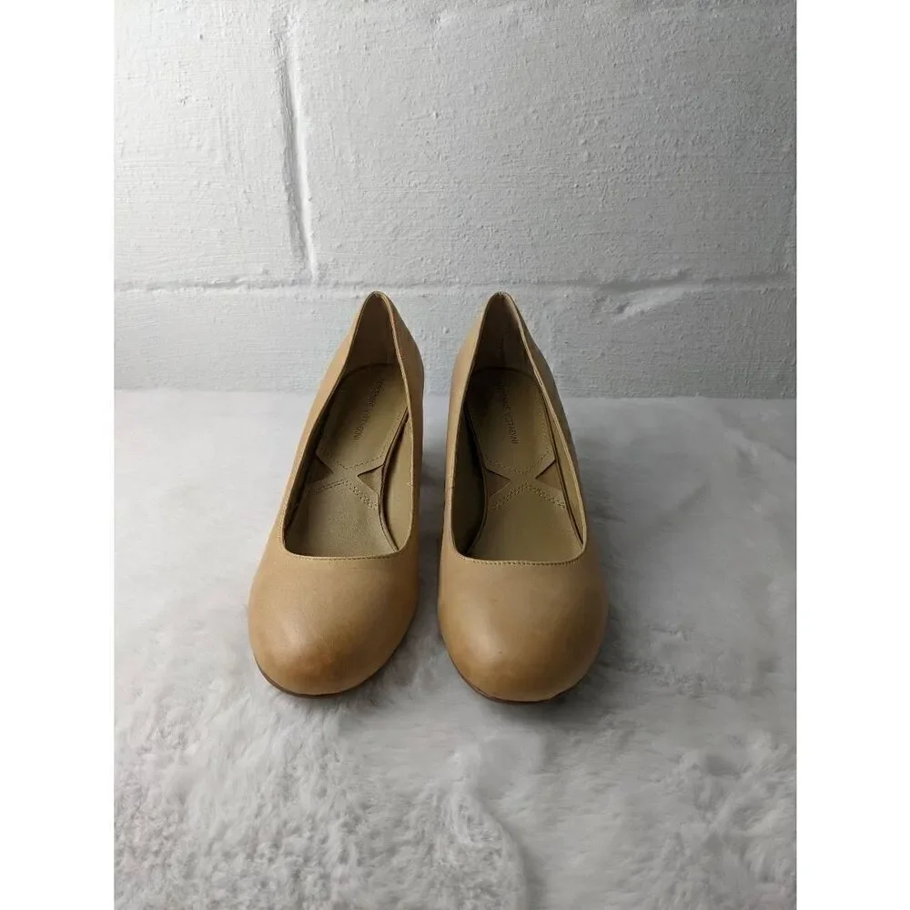 Adrienne Vittandi Leather Pumps in‎ Nude Contrast Block Heel Classic Size 10 New